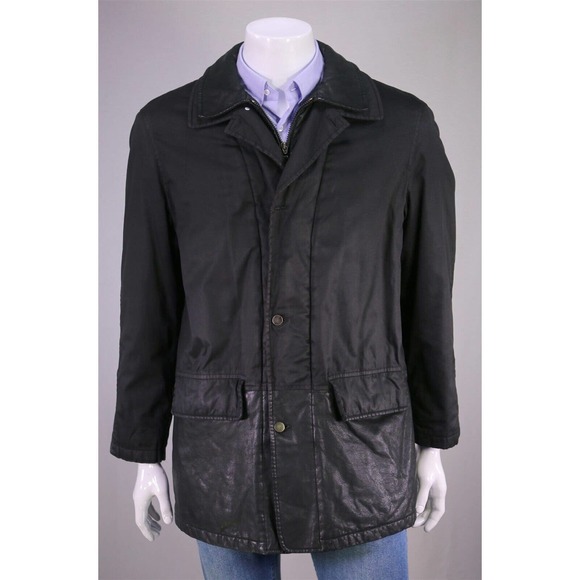 Canali Black Waxed Cotton-Leather Barn Jacket 40/Medium - Picture 2 of 12